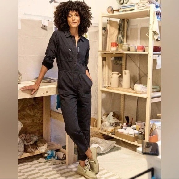 Outerknown SEA suit black utility jumpsuit linen blend size Medium NWT - Picture 3 of 14